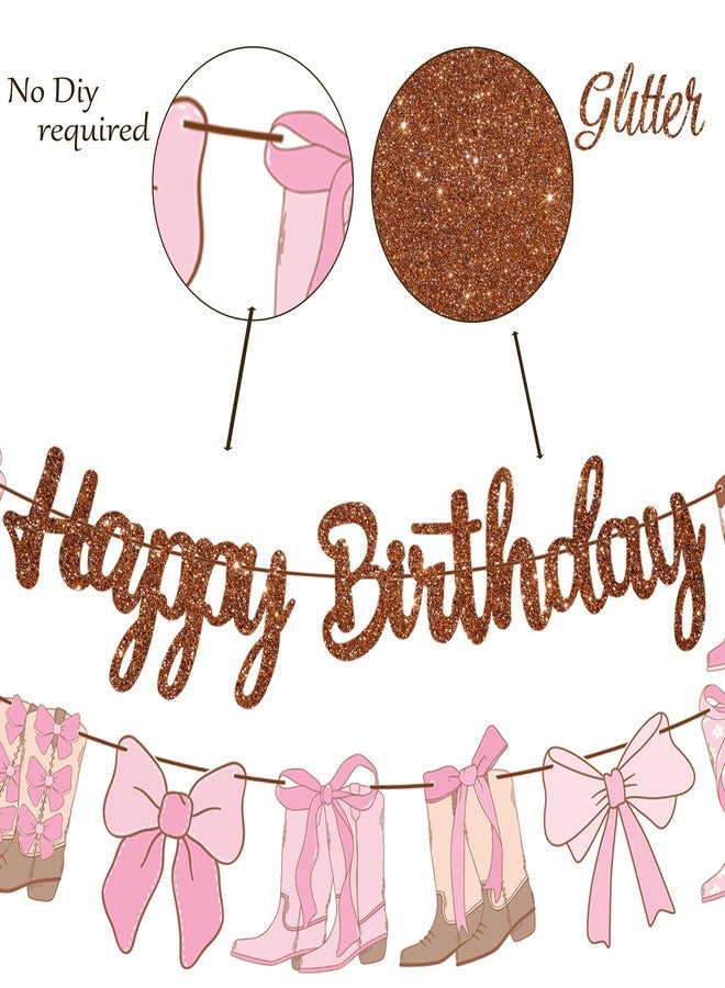 umoni Cowgirl Boots Bow Birthday Banners Western Coquette Decorations 3PCS Boots and Bows Banner Glitter Brown Coquette Birthday Party Supplies for Baby Shower Decor - Image 3