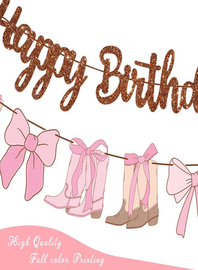 umoni Cowgirl Boots Bow Birthday Banners Western Coquette Decorations 3PCS Boots and Bows Banner Glitter Brown Coquette Birthday Party Supplies for Baby Shower Decor - Image 5