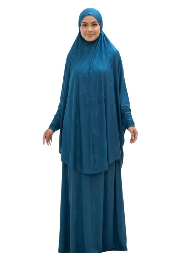 بريميم فستان صلاة بلون أزرق مخضر يغطي الجسم بالكامل للنساء - عباية إسلامية ناعمة وفضفاضة مع حجاب متناسق - Image 1