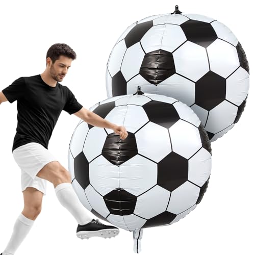 Soulchen 2 Pcs 50 Inch 4D Soccer Balloons Soccer Birthday Party Decorations Large Metallic Round Sphere Foil Football Ball Balloons for Sports Birthday Themed Party Decoration Supplies - Image 1