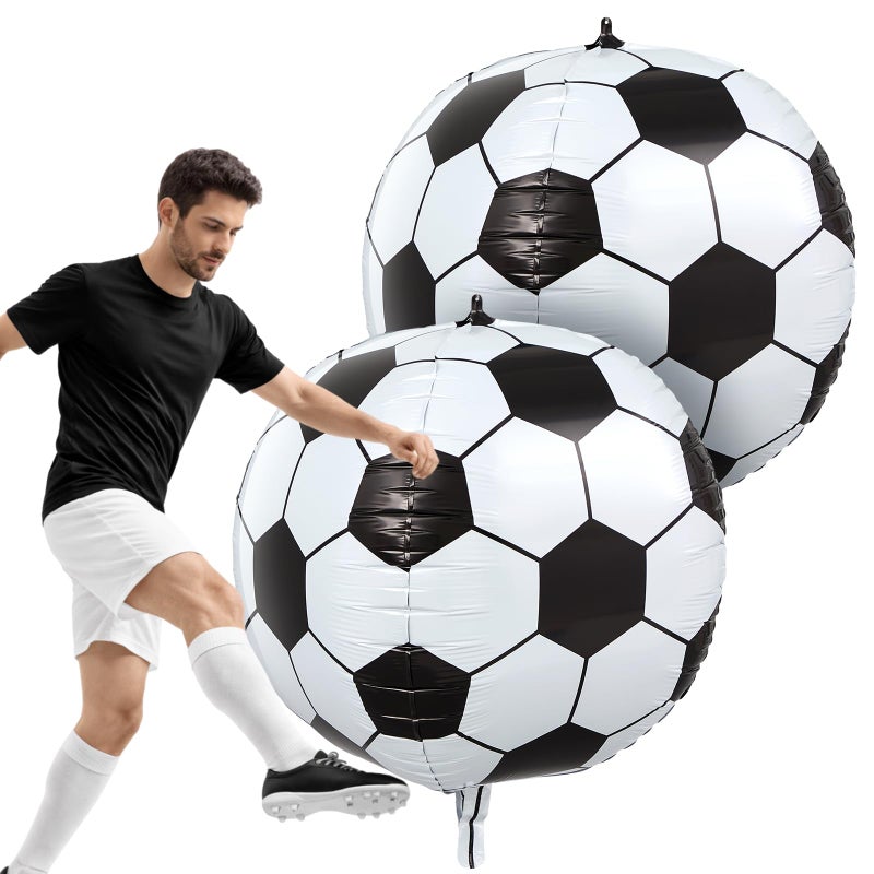 Soulchen 2 Pcs 50 Inch 4D Soccer Balloons Soccer Birthday Party Decorations Large Metallic Round Sphere Foil Football Ball Balloons for Sports Birthday Themed Party Decoration Supplies - Image 3