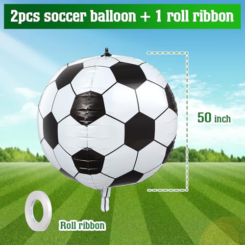 Soulchen 2 Pcs 50 Inch 4D Soccer Balloons Soccer Birthday Party Decorations Large Metallic Round Sphere Foil Football Ball Balloons for Sports Birthday Themed Party Decoration Supplies - Image 5
