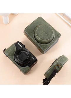 Generic Canon G7X2 Camera Bag G7X3 G9X SX720 SX730 SX740 Camera Cover Protective Case Photography Equipment Leather Document Bag-Dimensions:G7X2/G7X3 "Deluxe Version Of The Bark Pattern" Green  - Image 1