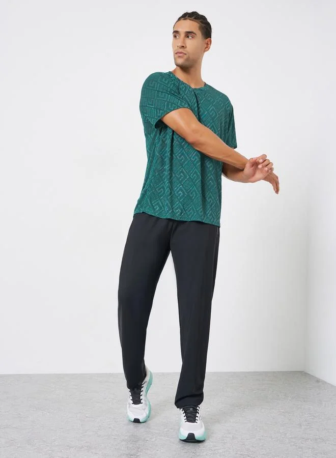 Styli Active Men Teal Geometric Print Quick Dry Athleisure T-Shirt