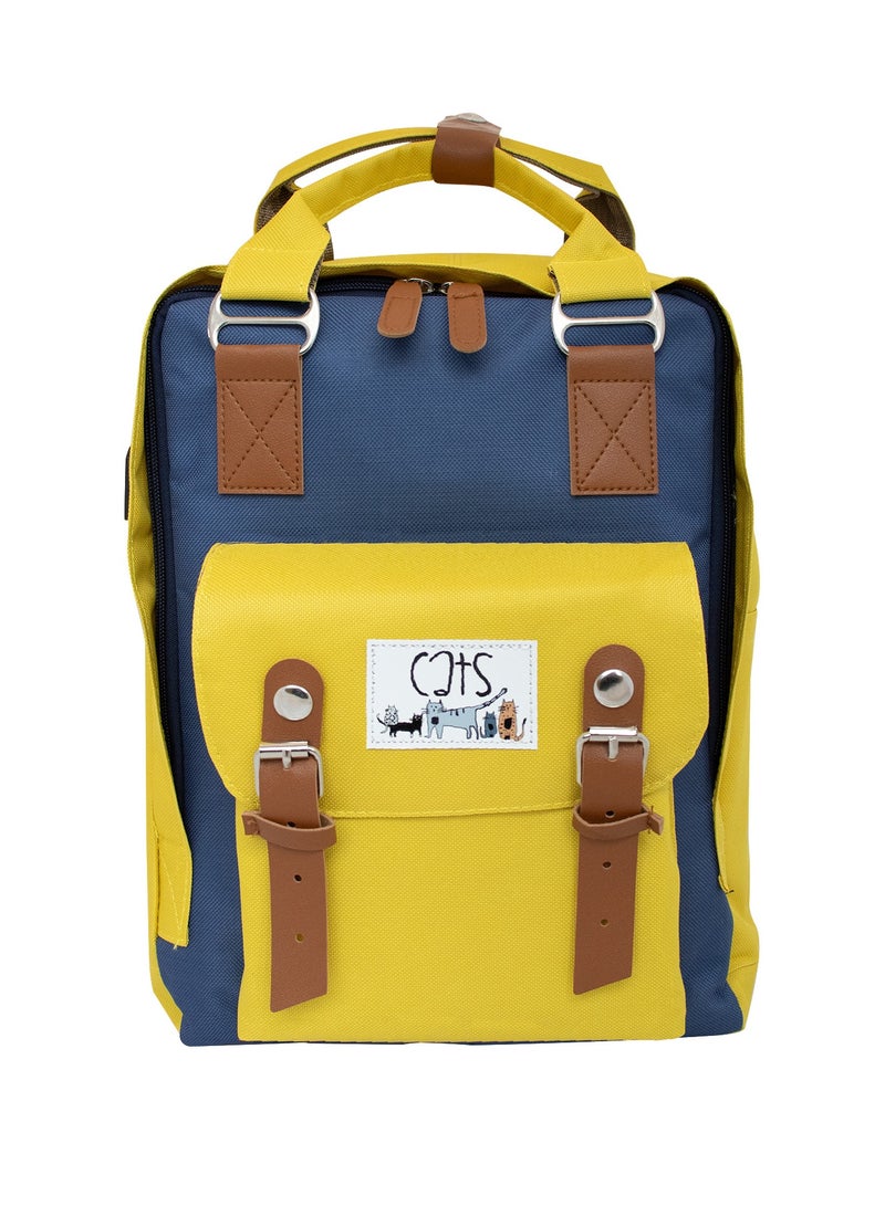 بيج ديزاين حقيبة ظهر مضادة للسرقة بتصميم القطط من Biggdesign بحجم 14 إنش مع منفذ شحن USB باللون الأصفر - Image 1