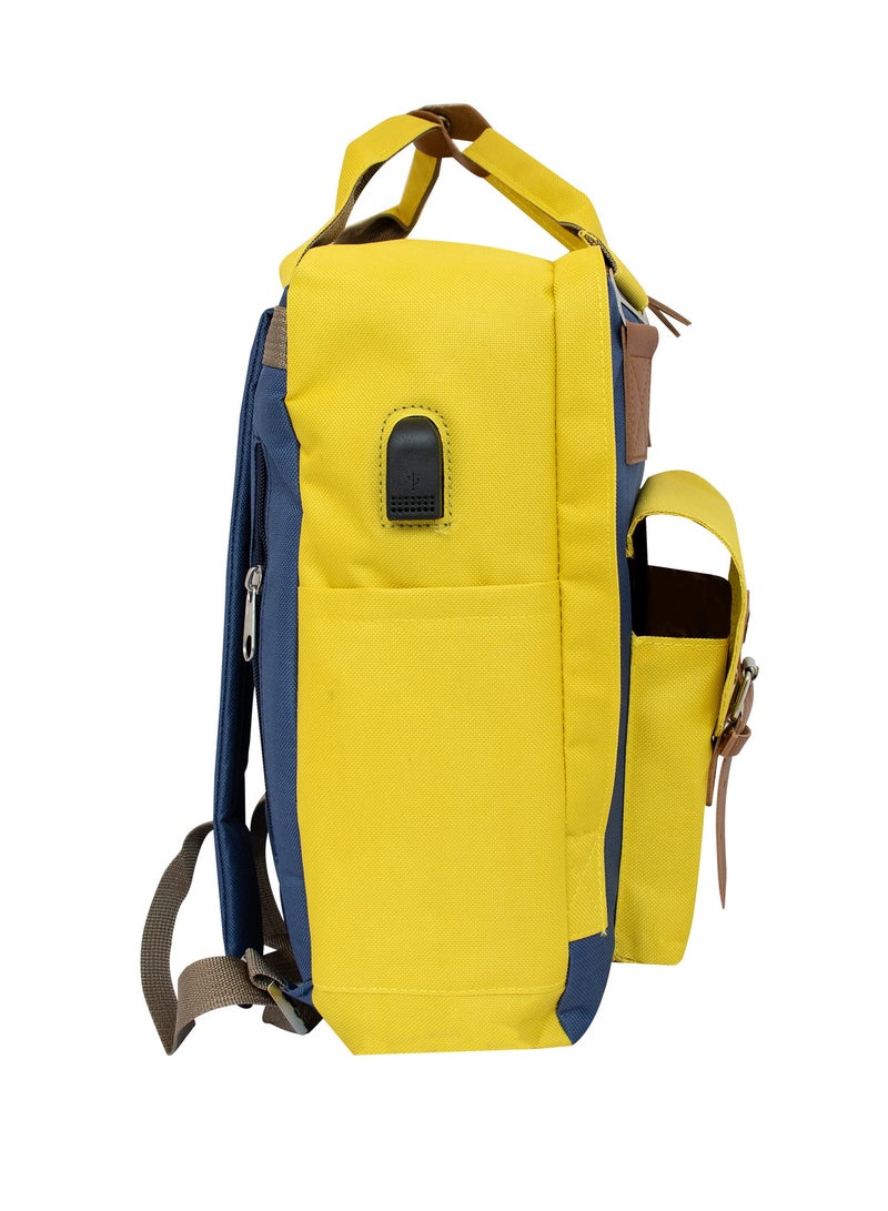 بيج ديزاين حقيبة ظهر مضادة للسرقة بتصميم القطط من Biggdesign بحجم 14 إنش مع منفذ شحن USB باللون الأصفر - Image 2