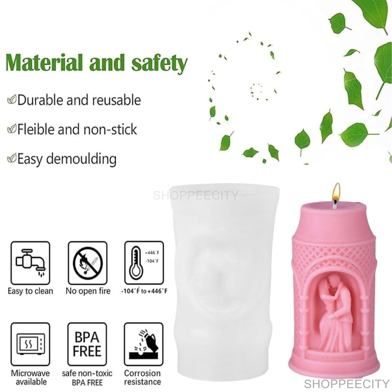 Shoppeecity 3D Love Couple Silicone Candle Mold Couple Column Candle Mould Couple Bride and Groom Statue Roman Column Pillar Lovers Embrace Resin Mold Wedding Couple Mold For DIY Handmade Chocolate Dessert Soap Cake Resin Art Craft Making Valentines Day A - Image 2