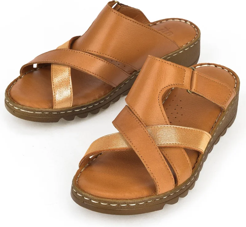 Ziya , Women's Genuine Leather Slippers 1411008Z012 Tan
