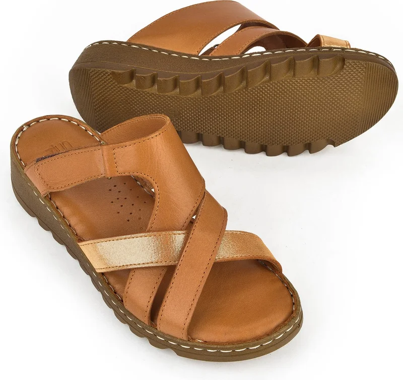 Ziya , Women's Genuine Leather Slippers 1411008Z012 Tan
