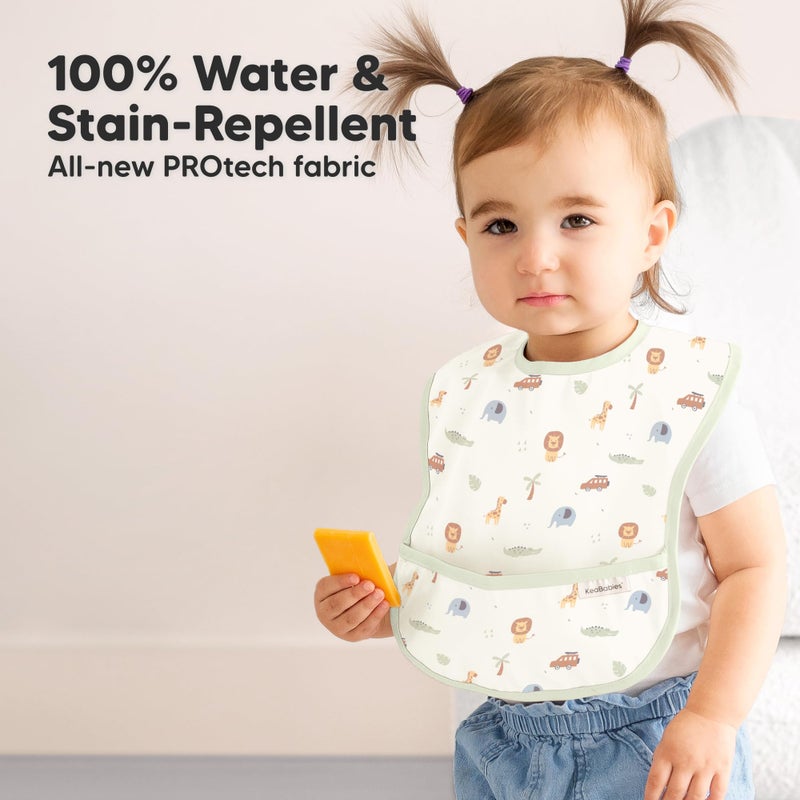 KeaBabies 3-Pack Waterproof Baby Bibs for Eating - Lightweight Toddler Feeding Bibs with Large Food Catcher, Mess Proof, Food-Grade Baby Eating Essentials, Easy to Put On & Clean (Wilderness) - Image 2