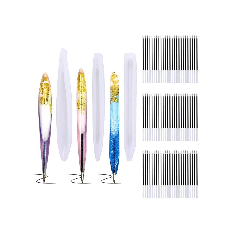 SOLARAE 3 Pieces Pen Shape Resin Mold Ballpoint Pen Silicone Molds Epoxy Resin Molds Resin Casting Molds with 75 Pieces Ballpoint Refill Pens for DIY Resin Crafts Making - Image 1