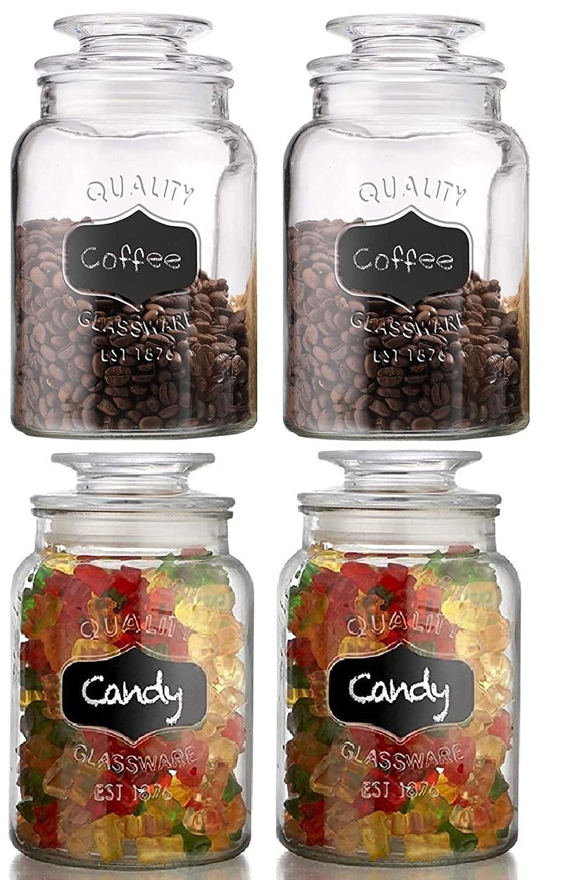 ZEPOLI - Glass Jars with Chalkboard Labels | Airtight | Kitchen Container Set | Kitchen Accessories Storage Big Jar and Containers | Transparent Bottles | Bpa Free (1500 ML SET OF 4) - Image 1