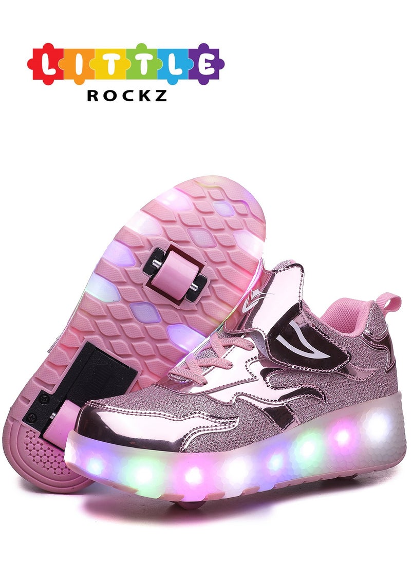 LITTLE ROCKZ LED Flash Light Fashion Shiny Sneaker Skate Heelys Shoes With Wheels And Lightning Sole  - Image 1