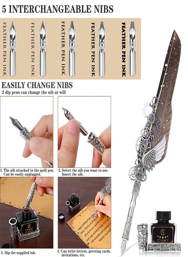 N.C NC Quill Pen Ink Set, Wax Seal Stamp Kit with PU Leather Notebook and Quill Pen,7 Stamp Heads,2 Bottles Wax Beads, for Gift and Decoration,Calligraphy Pen for Writing Letters,Greeting Cards Etc (Grey) - Image 4