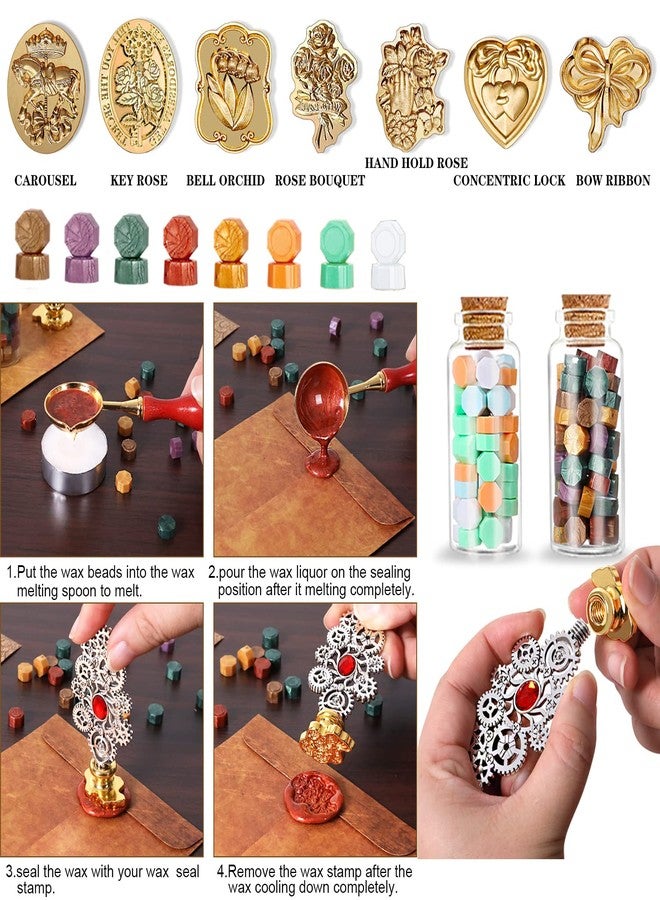 N.C NC Quill Pen Ink Set, Wax Seal Stamp Kit with PU Leather Notebook and Quill Pen,7 Stamp Heads,2 Bottles Wax Beads, for Gift and Decoration,Calligraphy Pen for Writing Letters,Greeting Cards Etc (Grey) - Image 3