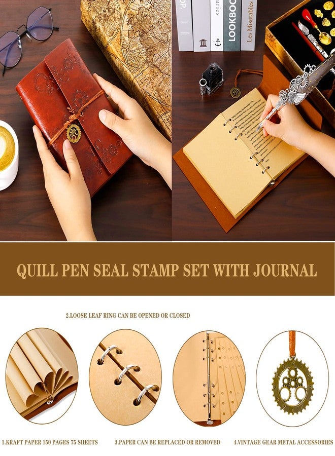 N.C NC Quill Pen Ink Set, Wax Seal Stamp Kit with PU Leather Notebook and Quill Pen,7 Stamp Heads,2 Bottles Wax Beads, for Gift and Decoration,Calligraphy Pen for Writing Letters,Greeting Cards Etc (Grey) - Image 5