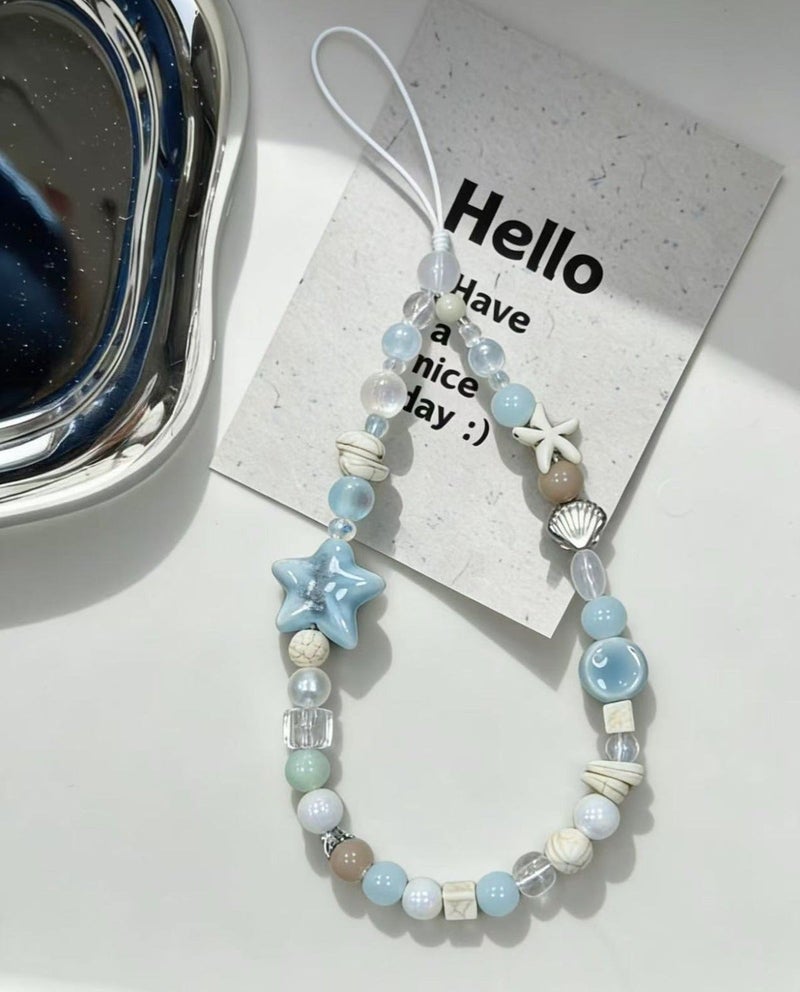HPRT Handmade Beaded Phone Charm, Cute Star Shell Style Wrist Strap Lanyard, Resin Pearl Phone Chain for Women Girls, Fashionable Camera Charm Strap Accessory (Ocean Blue Star) - Image 4