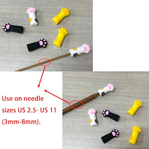 SPANSEE 6 PCS Stitch Stoppers for Small Knitting Needles, Knitting Accessories fit Sizes US 2.5-11 (3mm-8mm) Needles, Knitting Point Protectors, Knitting Needle Caps, Cat Paw Knitting Needle Stoppers - Image 3