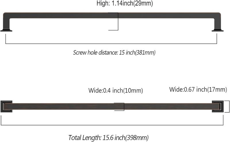 9BUILD 6 Pack 15 Inch Cabinet Handles Oil Rubbed Bronze Cabinet Pulls Long Kitchen Cabinet Handles Bronze Cabinet Hardware Wardrobe Pulls Kitchen Handles for Cabinets Bronze Cabinet Handles - Image 3