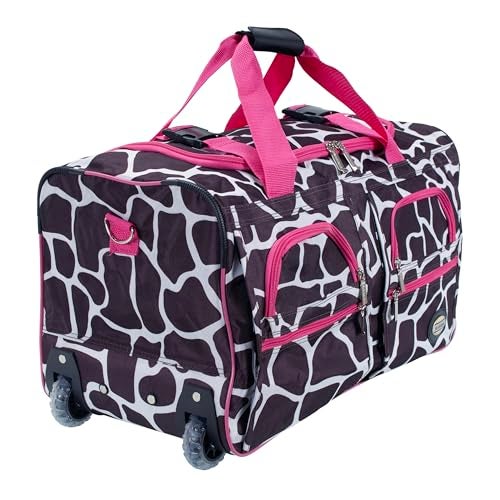 Rockland unisex-adult Rolling Duffel Bag, Pink Giraffe, 22-Inch - Image 2