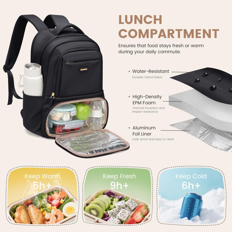 GOLF SUPAGS Lunch Backpack 16 Inch Laptop Backpack with Insulated Cooler Lunch Box Food Bag for College Work Camping Picnics (Black) - Image 2