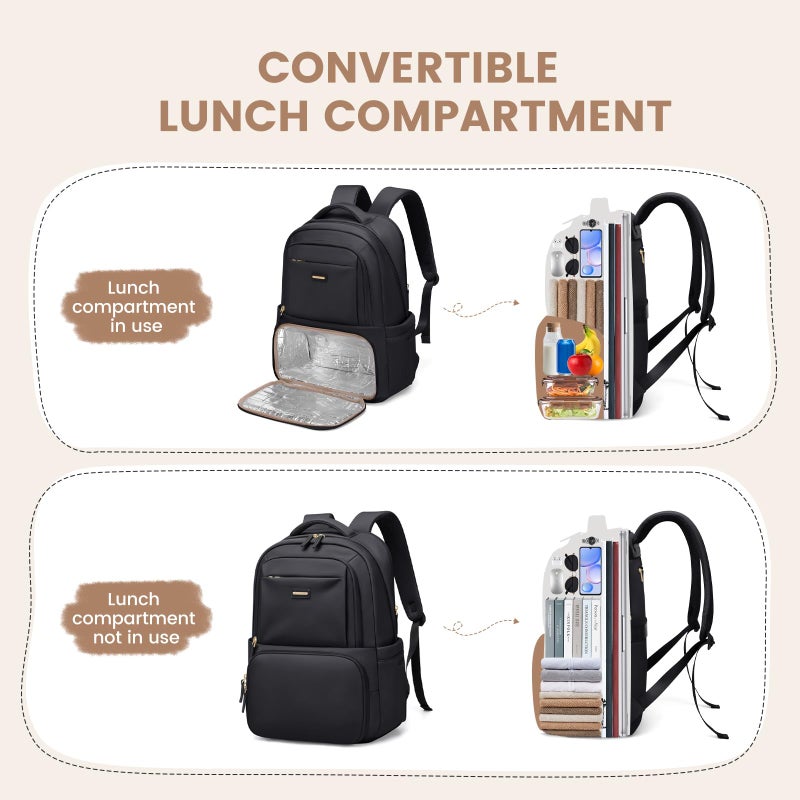GOLF SUPAGS Lunch Backpack 16 Inch Laptop Backpack with Insulated Cooler Lunch Box Food Bag for College Work Camping Picnics (Black) - Image 3