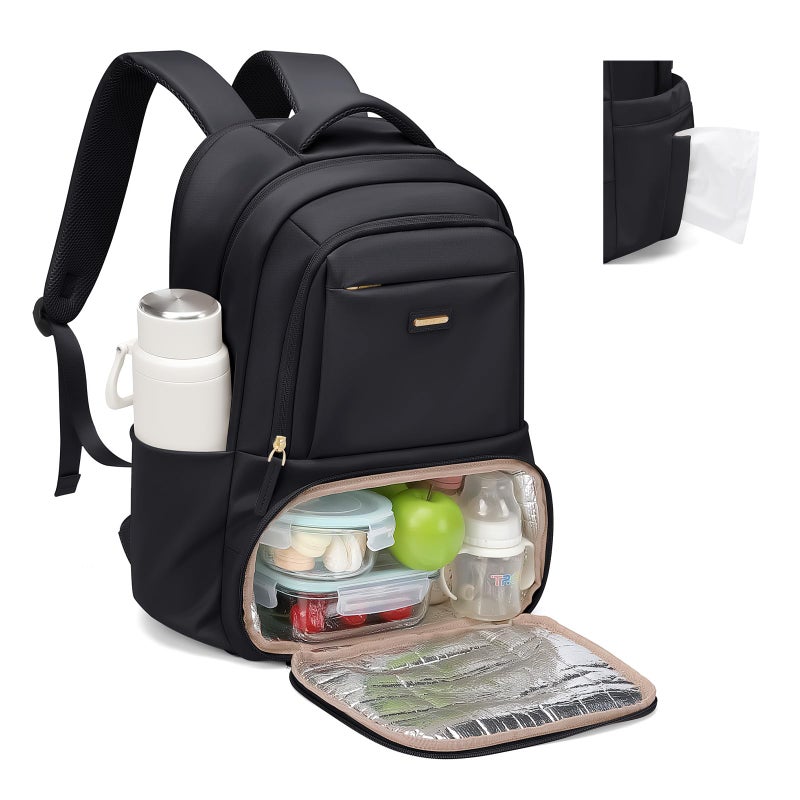 GOLF SUPAGS Lunch Backpack 16 Inch Laptop Backpack with Insulated Cooler Lunch Box Food Bag for College Work Camping Picnics (Black) - Image 1