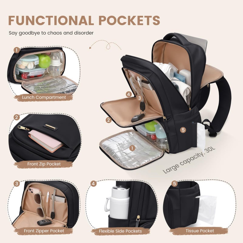 GOLF SUPAGS Lunch Backpack 16 Inch Laptop Backpack with Insulated Cooler Lunch Box Food Bag for College Work Camping Picnics (Black) - Image 4
