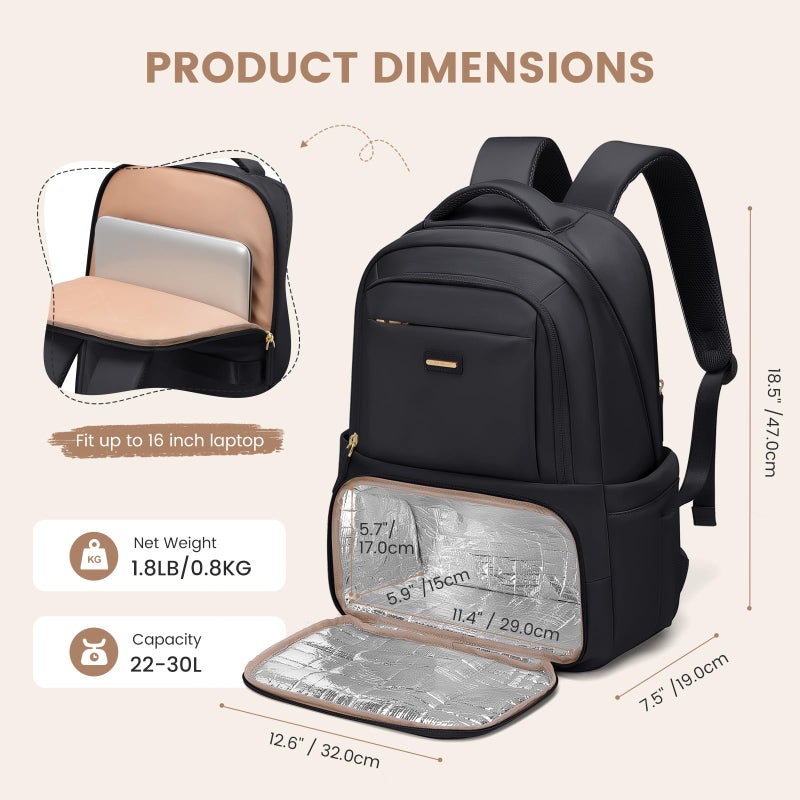 GOLF SUPAGS Lunch Backpack 16 Inch Laptop Backpack with Insulated Cooler Lunch Box Food Bag for College Work Camping Picnics (Black) - Image 5