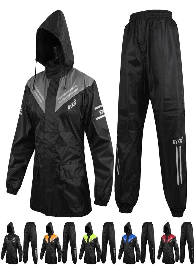 BYKR Waterproof Outdoors Motorcycle Rain Suits for Men & Women Cycling 2-Piece Breathable & Windproof Wet Weather Protection Motocross Rain Gear Reflective Rainwear All Sports Riding Rainsuit Grey S - Image 1