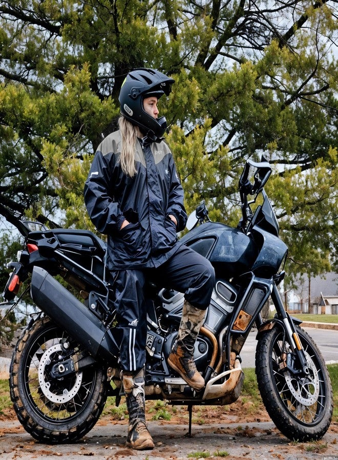 BYKR Waterproof Outdoors Motorcycle Rain Suits for Men & Women Cycling 2-Piece Breathable & Windproof Wet Weather Protection Motocross Rain Gear Reflective Rainwear All Sports Riding Rainsuit Grey S - Image 3