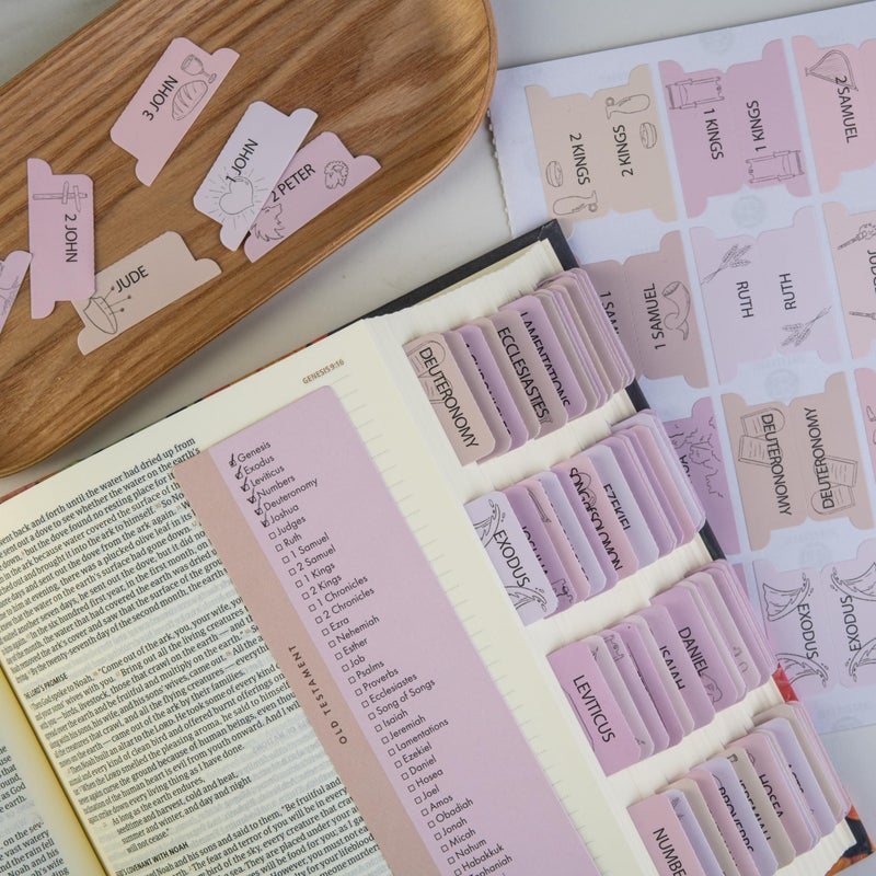 DiverseBee Laminated Bible Tabs with Book Illustrations (Large Print, Easy to Read), Personalized Bible Journaling Tabs, 66 Book Tabs and 6 Blank - Symbols Theme - Image 3