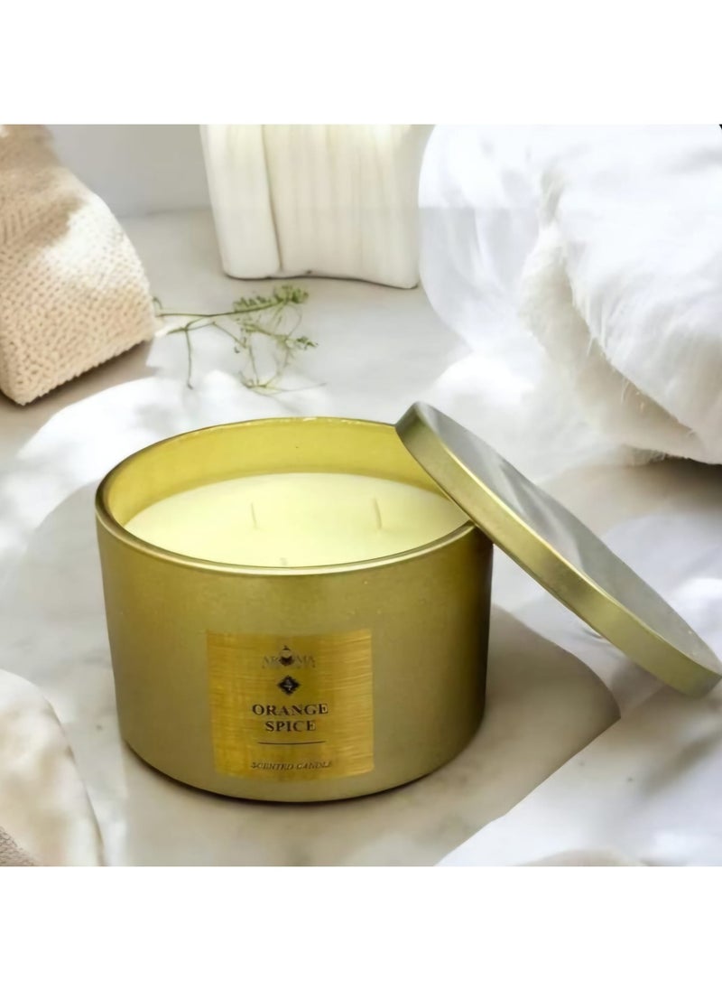 Aroma Scented Candle In A Luxurious Large Glass Jar With 3 Wicks  Scent Of Orange And Vanilla 