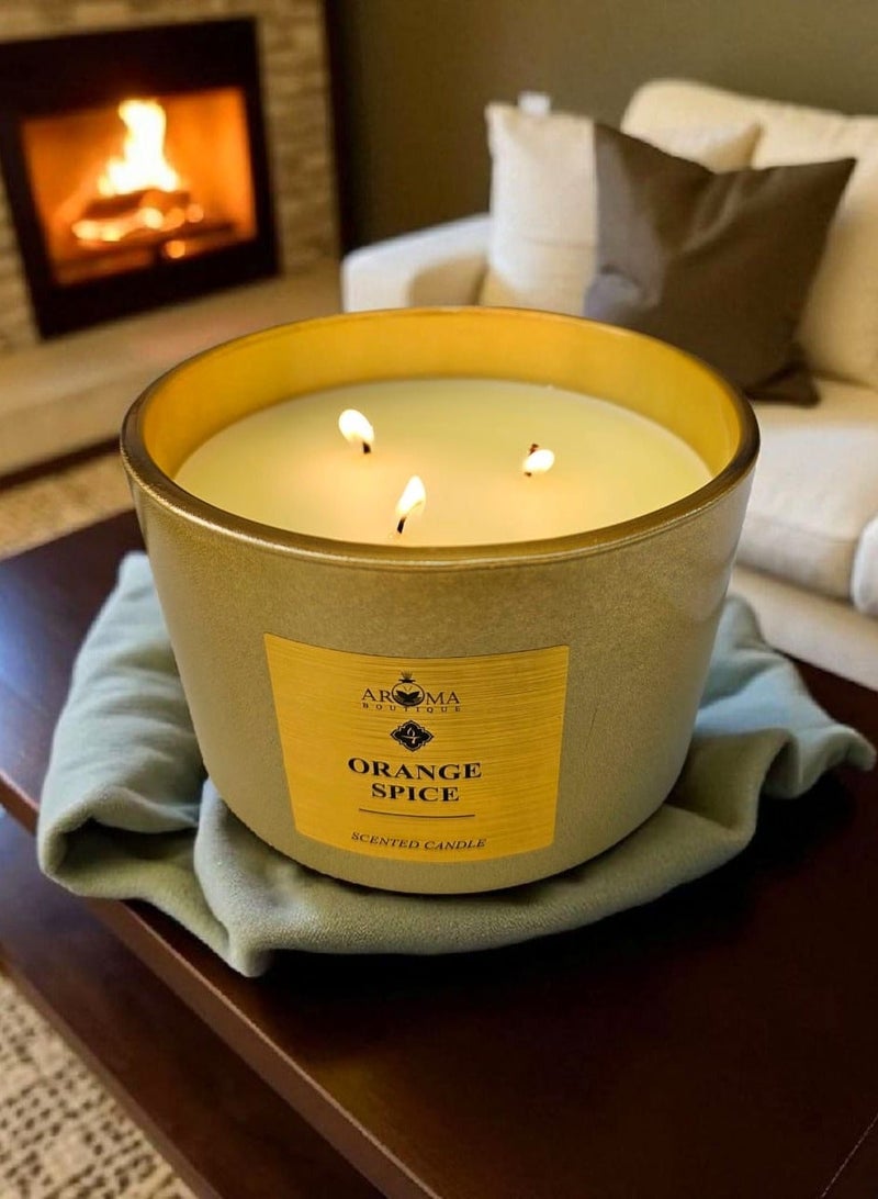 Aroma A Large Luxurious Scented Candle In a Glass jar With 3 Wicks And a Metal Lid Orange and Spice Fragrance - Image 3