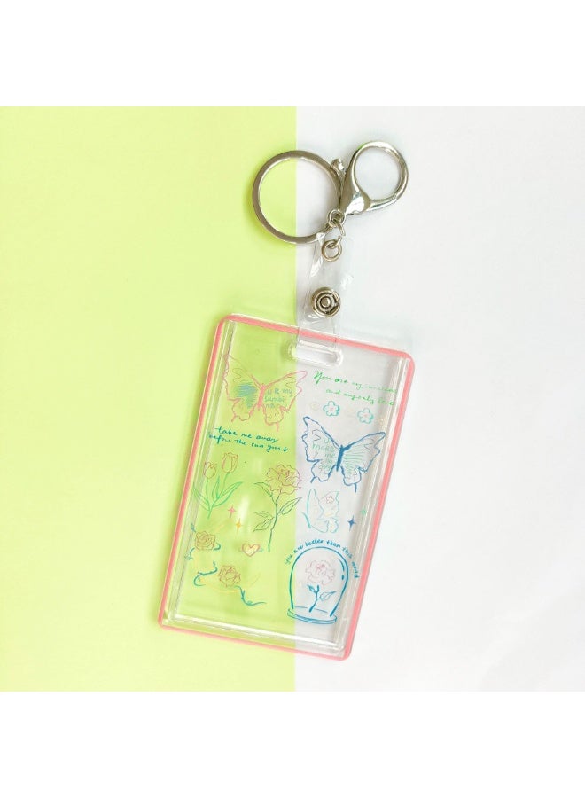 NIBEMINENT 1 - Piece Cute Little Flower Kpop Photo Card Holder Pendant Key Chain ID Badge Holder ID Card Holder Photo Card Protector for School ID Office ID Access Card for Women Girls - Image 1