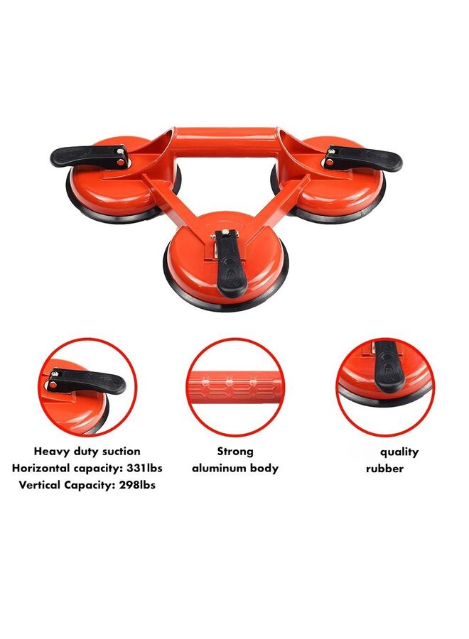 Triple Glass Suction Cups Heavy Duty Aluminum Vacuum Plate Handle Glass Holder Hooks to Lift Large Glass, Tile Suction Cup Lifter, Triple Suction Cups for Moving Glass, Window, Granite - Image 3