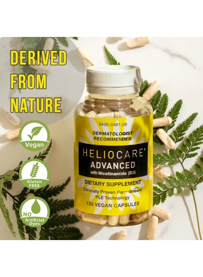 Heliocare Advanced Niacin B3 Supplement，Antioxidant Rich Vitamin B3 Niacin 500 mg，Supports Skin Cell Health，120 Vegan Capsules - Image 1