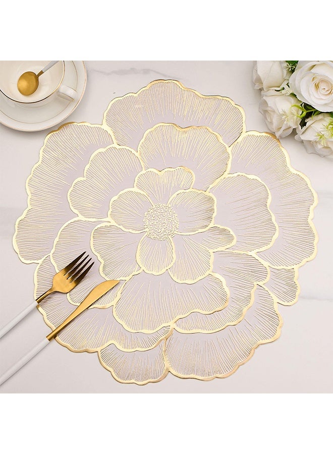 4 Pcs Gold Edge White Floral Rose Round Placemats Heatproof Waterproof and Oilproof PVC Washable Insulation Pads Hotel Restaurant Table Mats for Wedding Aninersary Kitchen Decoration Eid Gatherings Party,Ideal Gift - Image 5
