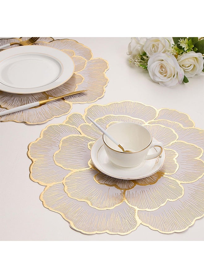 4 Pcs Gold Edge White Floral Rose Round Placemats Heatproof Waterproof and Oilproof PVC Washable Insulation Pads Hotel Restaurant Table Mats for Wedding Aninersary Kitchen Decoration Eid Gatherings Party,Ideal Gift - Image 4