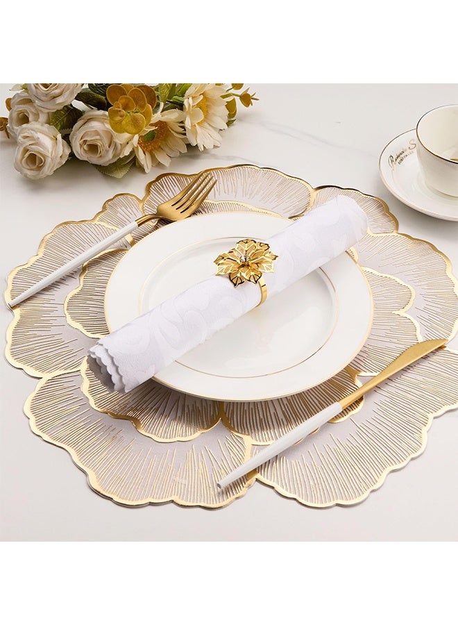 4 Pcs Gold Edge White Floral Rose Round Placemats Heatproof Waterproof and Oilproof PVC Washable Insulation Pads Hotel Restaurant Table Mats for Wedding Aninersary Kitchen Decoration Eid Gatherings Party,Ideal Gift - Image 3
