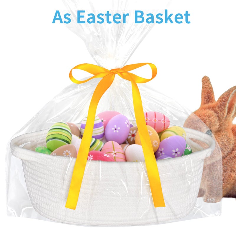 ABenkle Small Basket Empty Gift Basket, Decorative Boho Rope Woven Nursery Storage Organizer Dog Toy Baskets for Baby Showers Christmas Easter with Gift Bags and Ribbons, 12"X 8" X 5" - Image 4