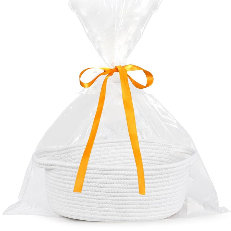 ABenkle Small Basket Empty Gift Basket, Decorative Boho Rope Woven Nursery Storage Organizer Dog Toy Baskets for Baby Showers Christmas Easter with Gift Bags and Ribbons, 12"X 8" X 5" - Image 1
