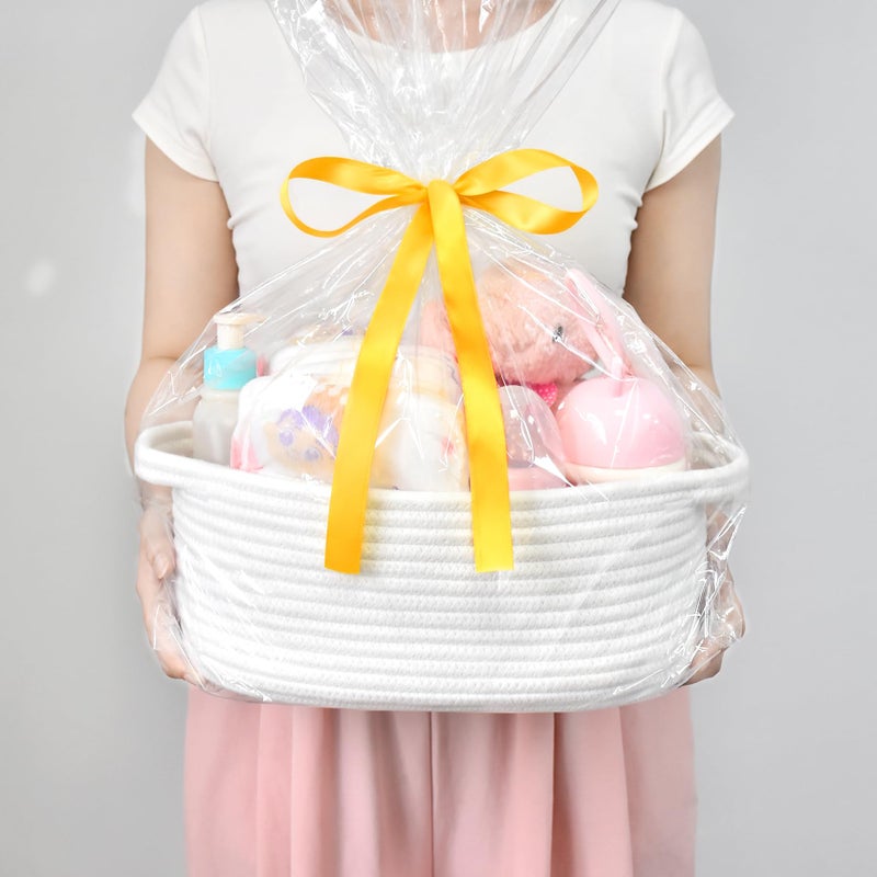 ABenkle Small Basket Empty Gift Basket, Decorative Boho Rope Woven Nursery Storage Organizer Dog Toy Baskets for Baby Showers Christmas Easter with Gift Bags and Ribbons, 12"X 8" X 5" - Image 3