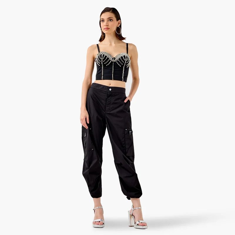 تواكستريمز Stud Embellished Strappy Crop Top