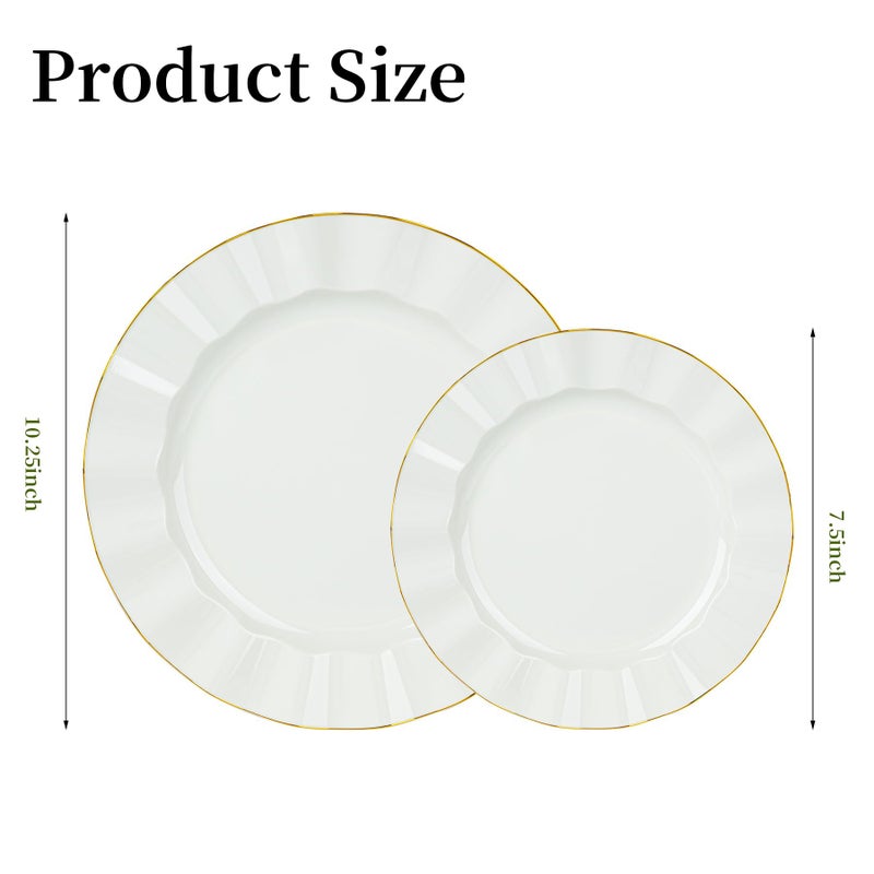 QualQuot 120PCS Ivory White Plastic Plates, Heavy Duty Disposable Party Plate with Gold Rim, Fancy 60 Dinner & 60 Dessert Plates for Parties and Wedding - Image 2