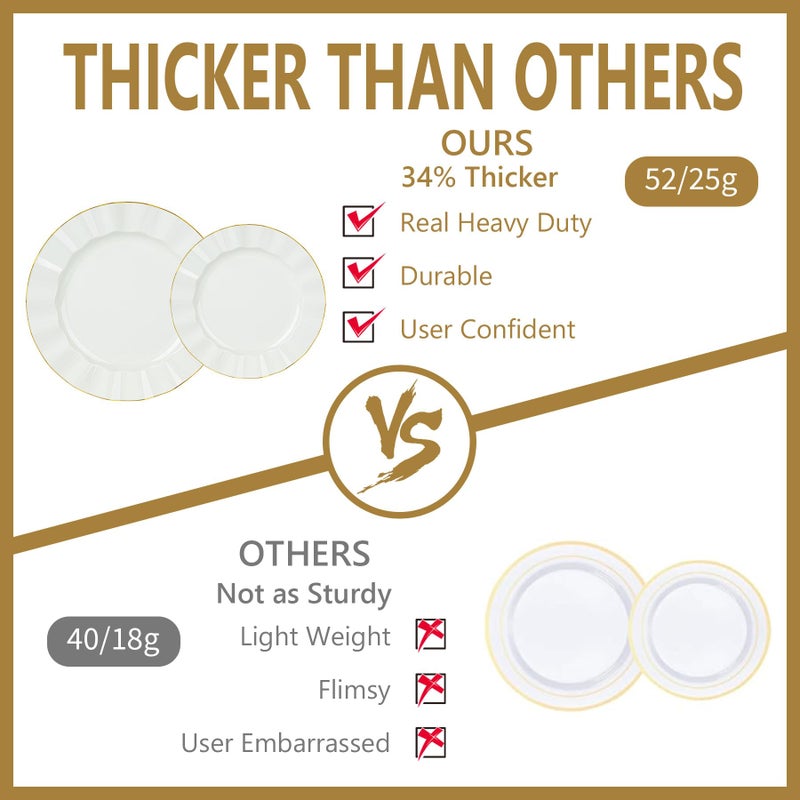 QualQuot 120PCS Ivory White Plastic Plates, Heavy Duty Disposable Party Plate with Gold Rim, Fancy 60 Dinner & 60 Dessert Plates for Parties and Wedding - Image 4