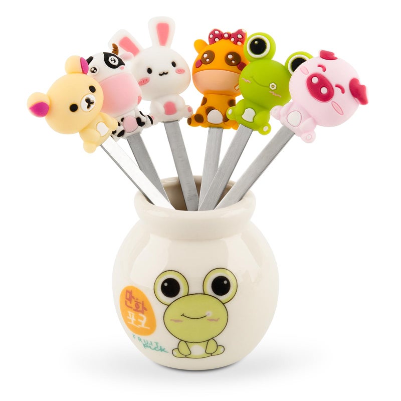 AUEAR Set of 6 Stainless Steel Fruit forks Cute Animal Food Picks Dessert for Bento Lunch Box, Party Choose - Image 1