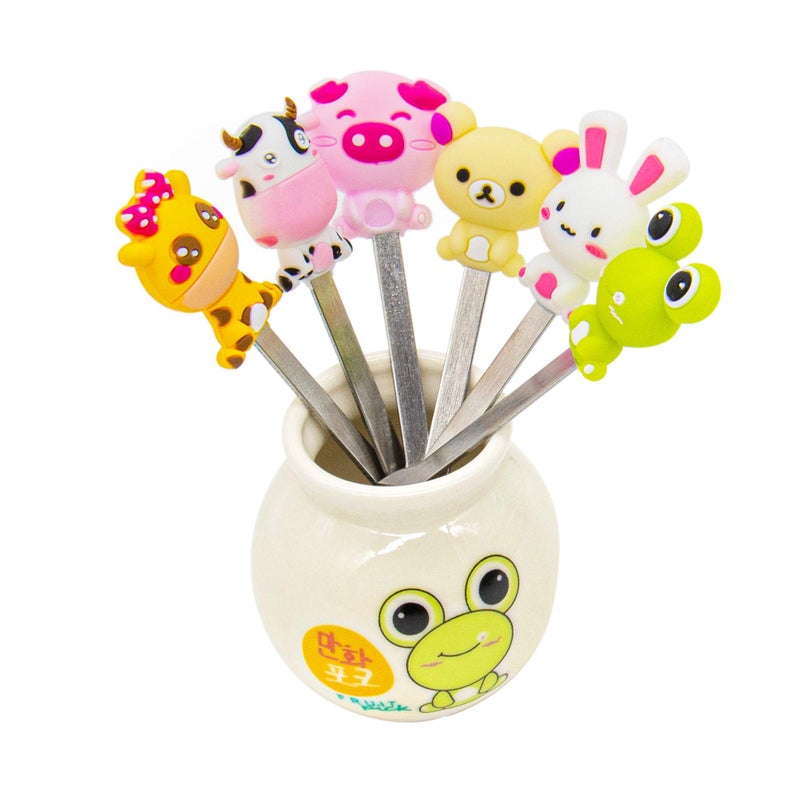 AUEAR Set of 6 Stainless Steel Fruit forks Cute Animal Food Picks Dessert for Bento Lunch Box, Party Choose - Image 5
