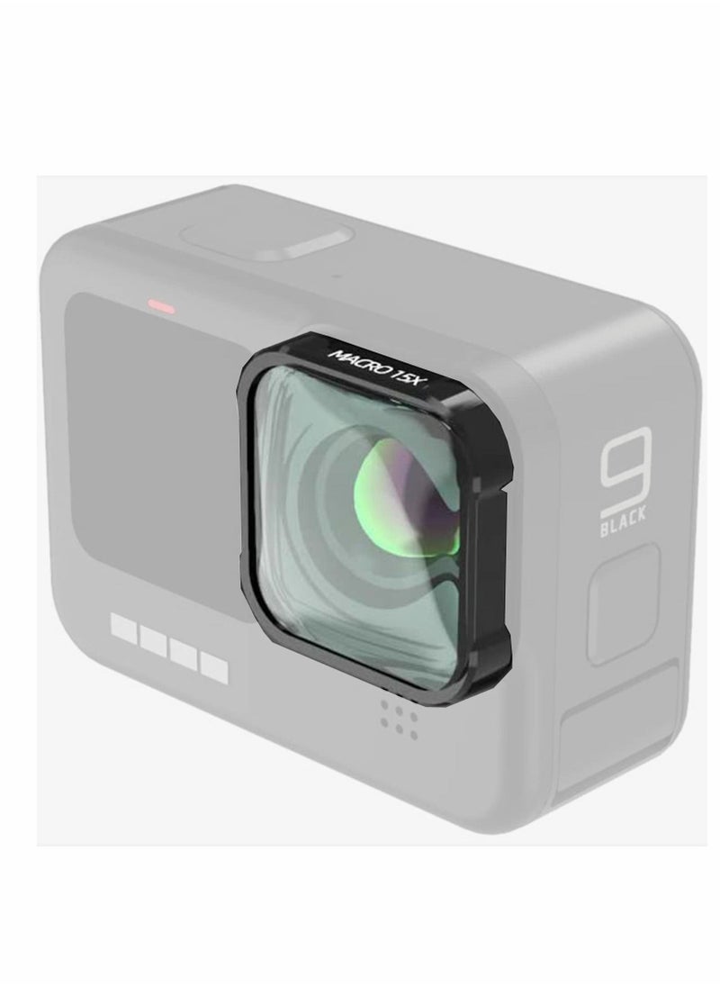 Excefore - 15X Macro Lens, Multi-Layer Coating Camera Lens, Black Optical Glass Lens, Lens Accessories for GoPro Hero 9 - Image 1