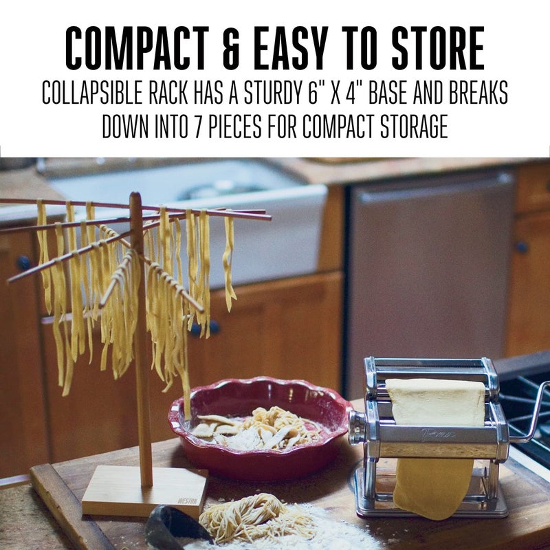 Weston Bamboo Pasta Drying Rack (53-0201), 10 Drying Arms, 16" Tall, 14" Wide, Stores Flat - Image 5